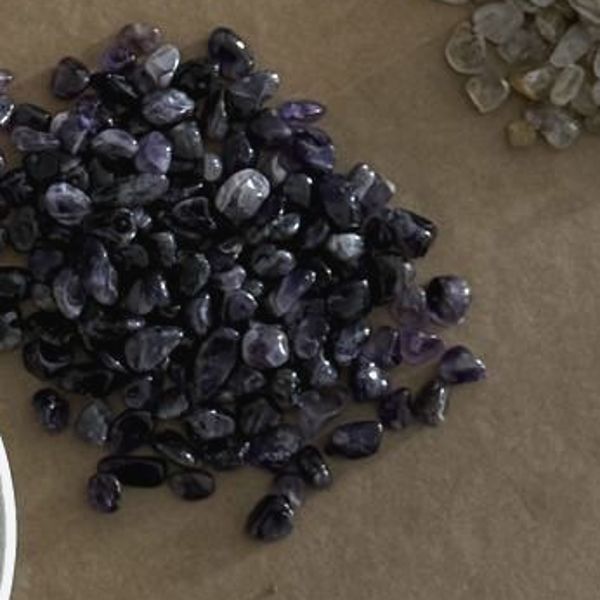 A pile of deep purple amethyst chips